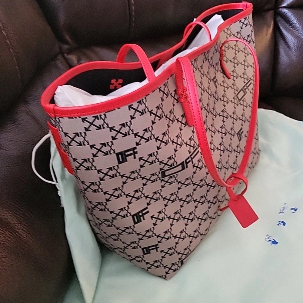 Off-White Brown And Red Patterned Tote - image 3